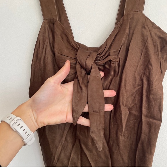 NWT Raquel Allegra Satin Tow Front Blouse Top Chocolate Brown Metallic Designer - Picture 9 of 13